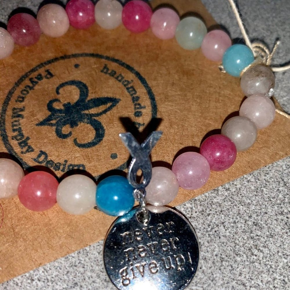 3 for $35 - "Never Give Up" pink ribbon bracelet